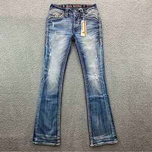 Rock Revival Women's Kait Boot Cut Distressed Embellished Jeans NWT - Size: 25